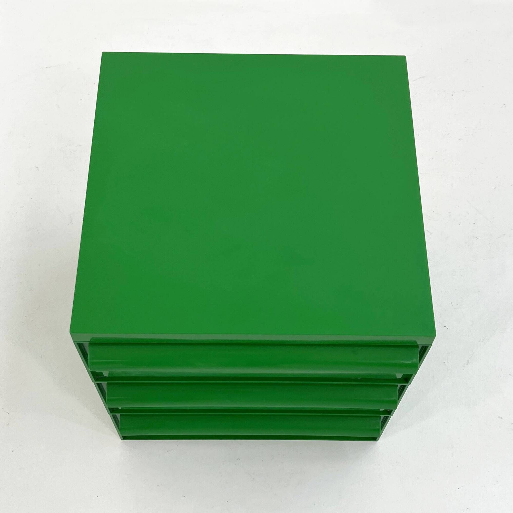 Green plastic 3-drawer chest by Simon Fussell for Kartell, 1970.
