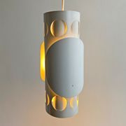 Rare mid century cylinder hanging lamp with circles, circles, discs