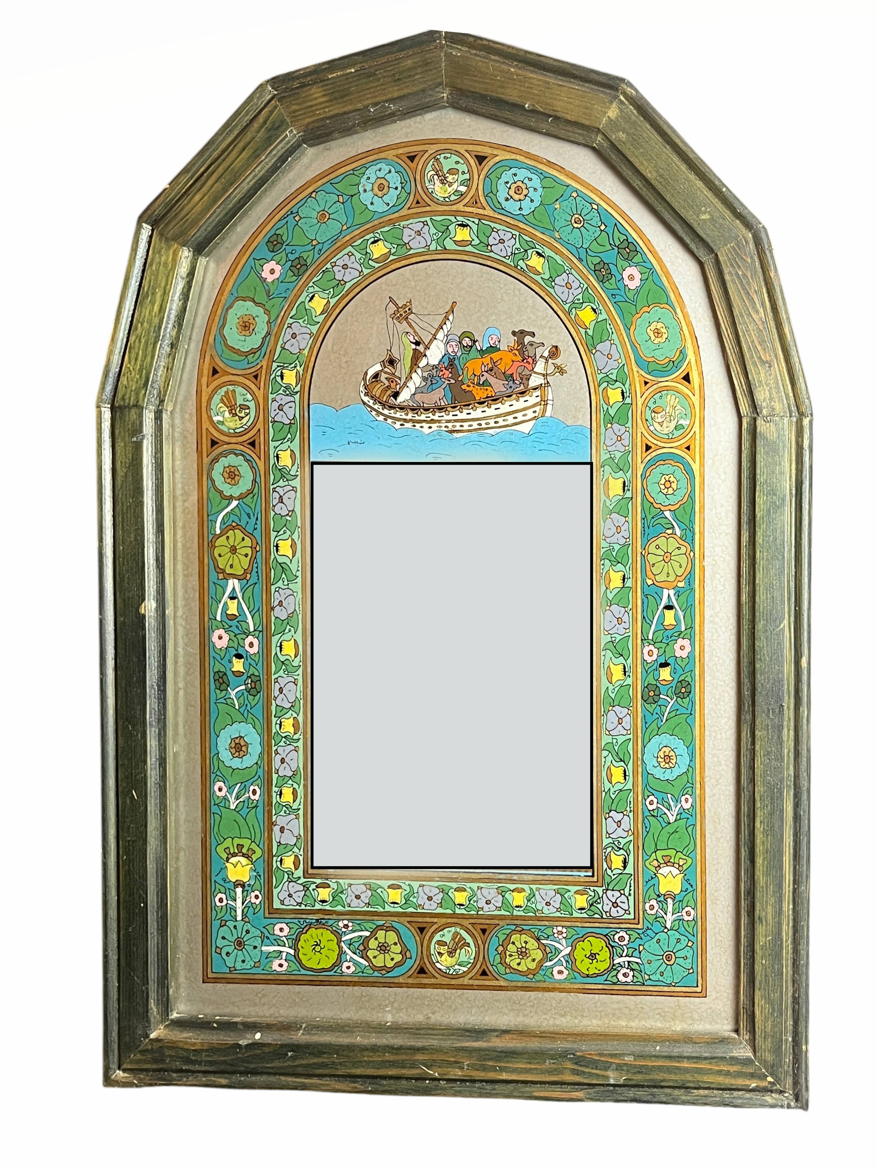 Mirror and painting on glass Noah's Ark around 1970