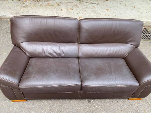 Canapé scandinave 3 places en cuir marron 200cm