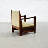 Hague School Sculptural Armchair, Stained Oak, The Netherlands, 1920s