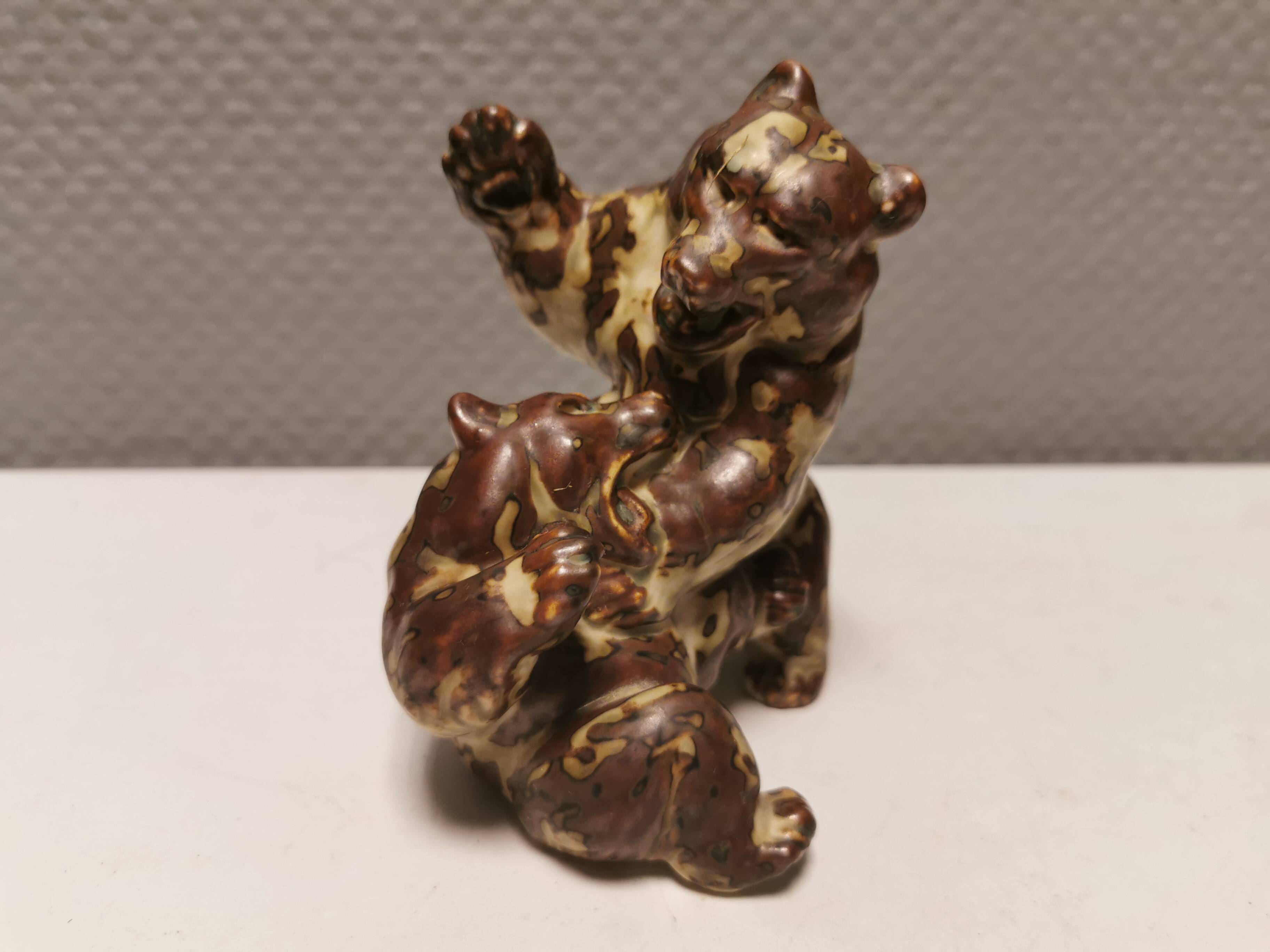 Two bear figurines from Danish Royal Copenhagen mid last century in sung glaze by Knud Kyhn (KK)