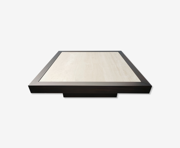Vintage travertine coffee table and wood design 1970