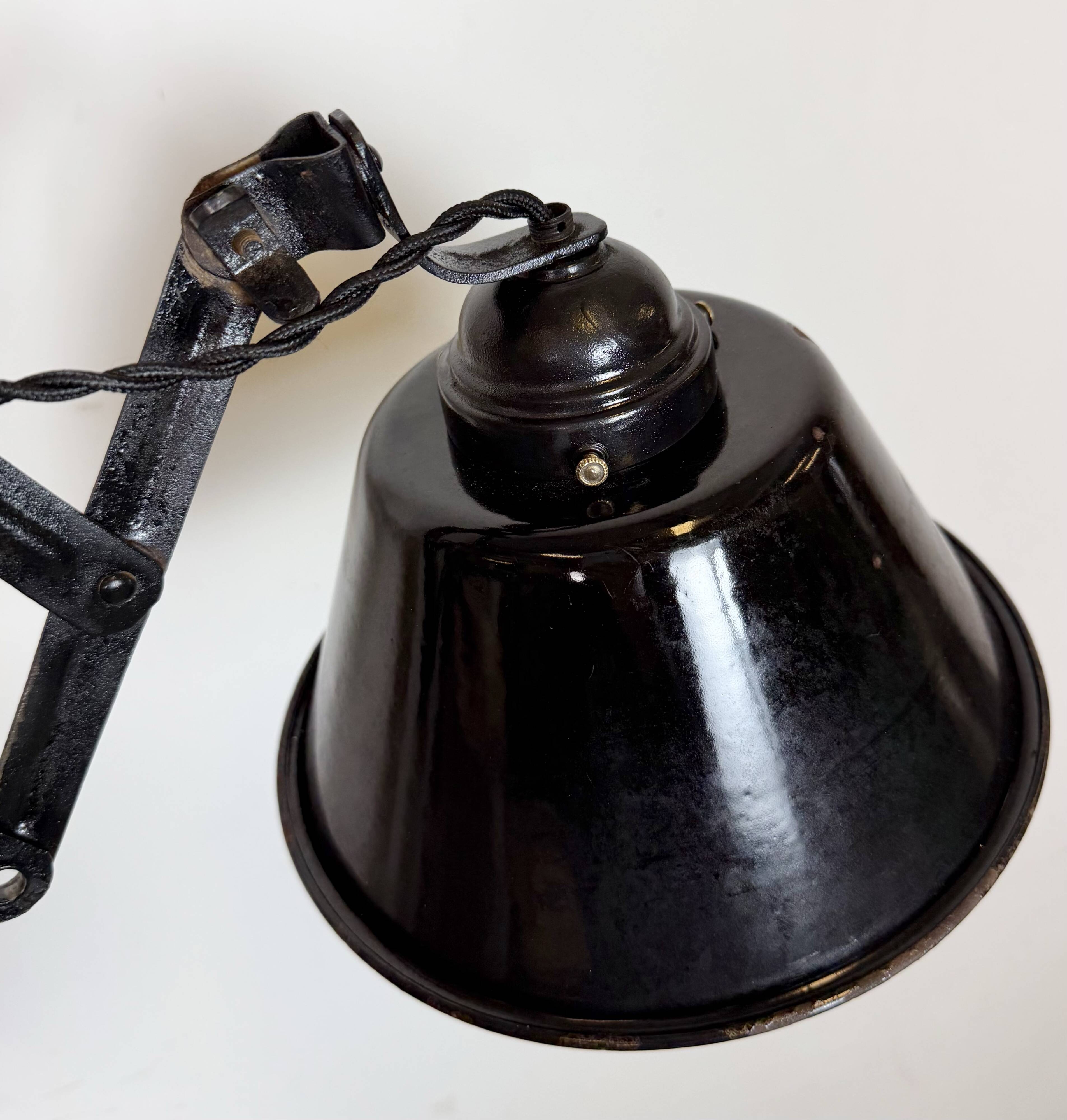 Industrial Black Enamel Scissor Wall Lamp, 1930s