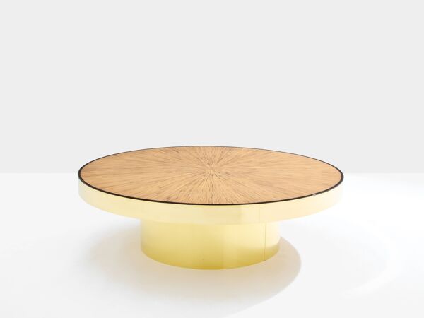 Table basse marqueterie de bambou et laiton vers 1980