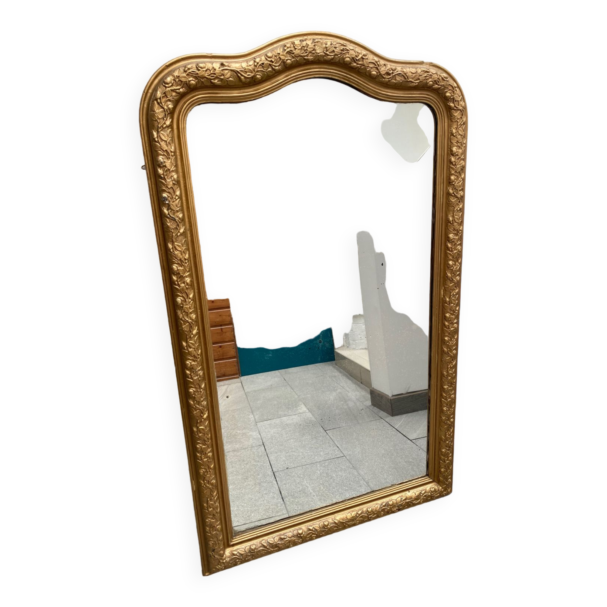 Large gilded patinated trumeau mirror