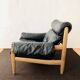 Danish Oak and Leather Lounge Chair with Ottoman