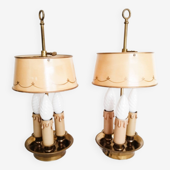 Pair of Empire hot water bottle lamps in gilded brass, bedside lamp, desk lamp