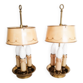 Paire de lampes bouillottes Empire en laiton doré , lampe de chevet , lampe de bureau