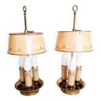 Paire de lampes bouillottes Empire en laiton doré , lampe de chevet , lampe de bureau