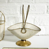 White and gold basket in perforated sheet metal & brass years 1950-60