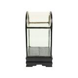 Small ancient chinese bell jar display curved glass black wooden base 21cm