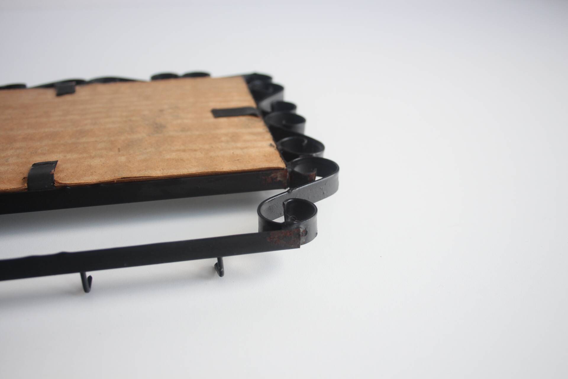 Vintage Metal Wall Mirror with Hooks, 1960's.