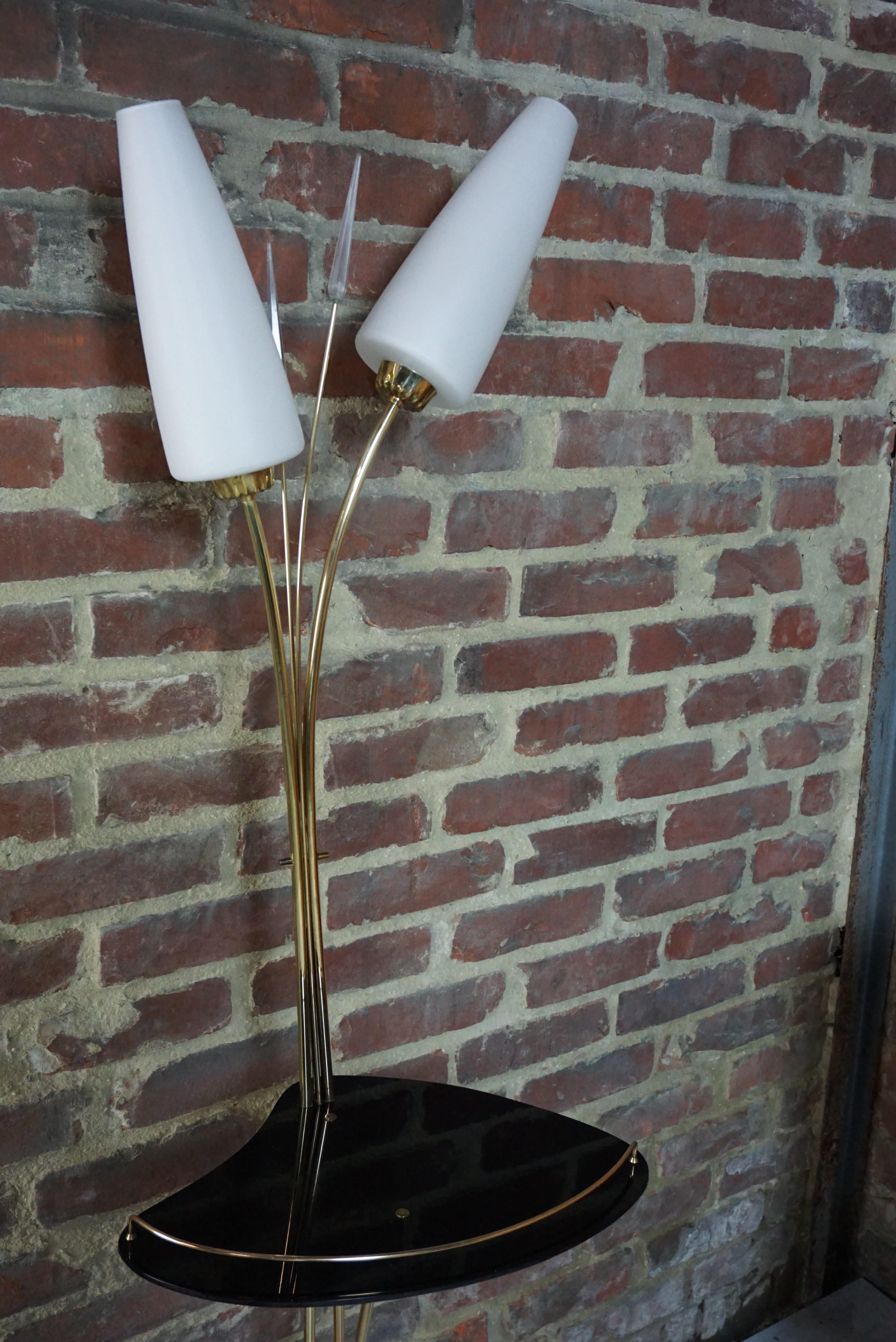 50s lamp lamp in brass and opalines design René Mathieu for Lunel
