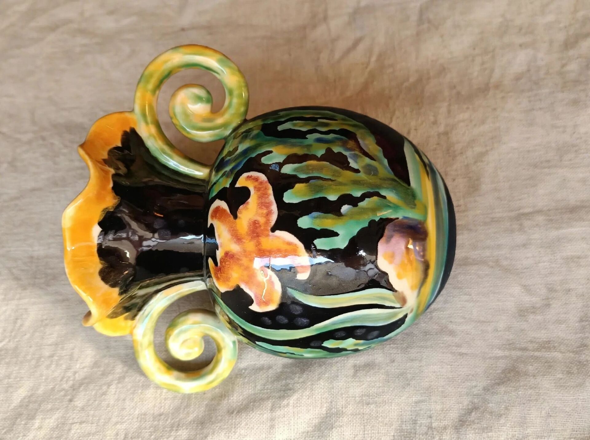 vase by Gabriel Fourmaintraux, earthenware from Desvres, signed GF Fra