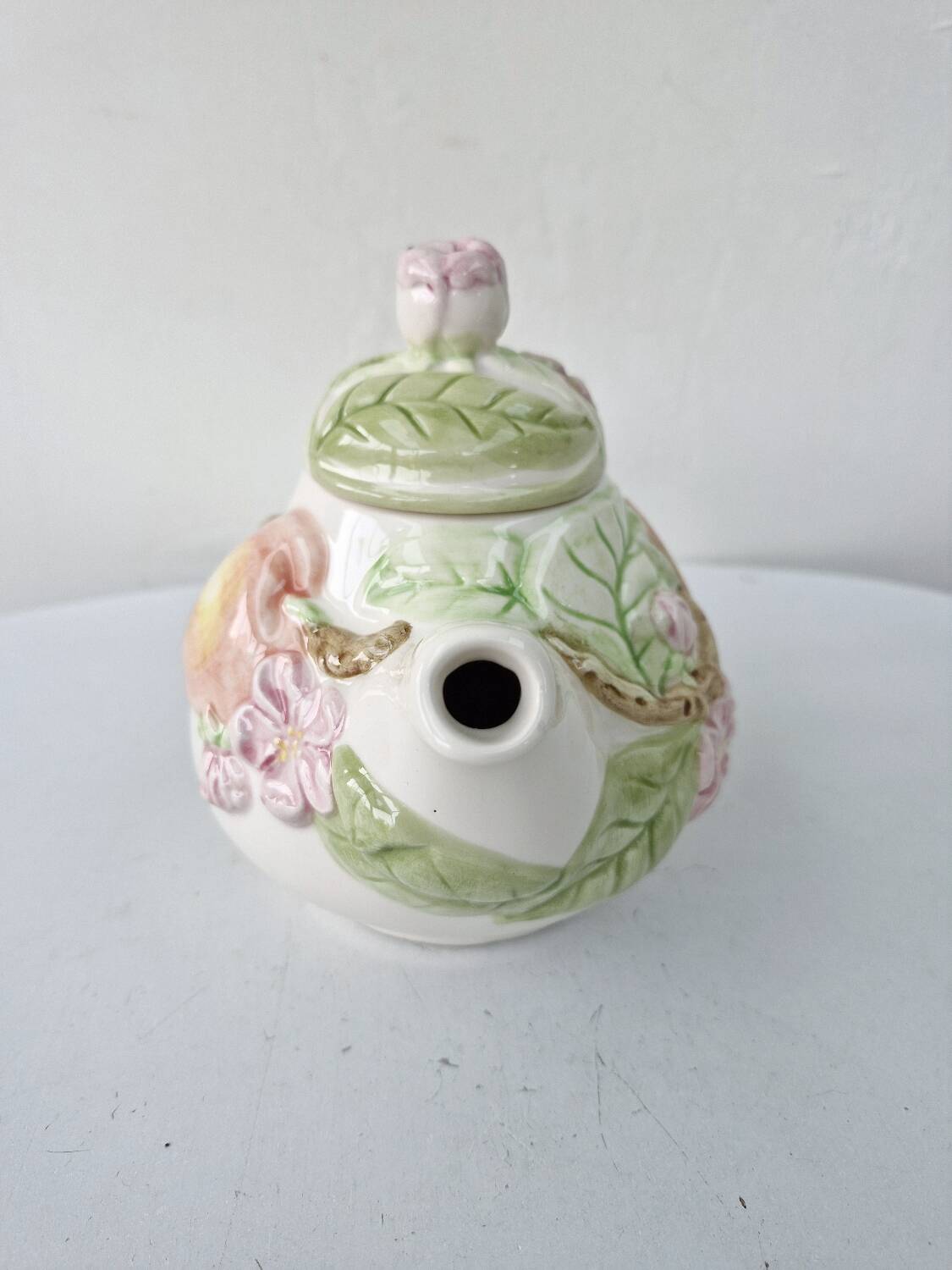 Vintage Ceramic Teapot Tisane Barbotine Apple Apple Tree