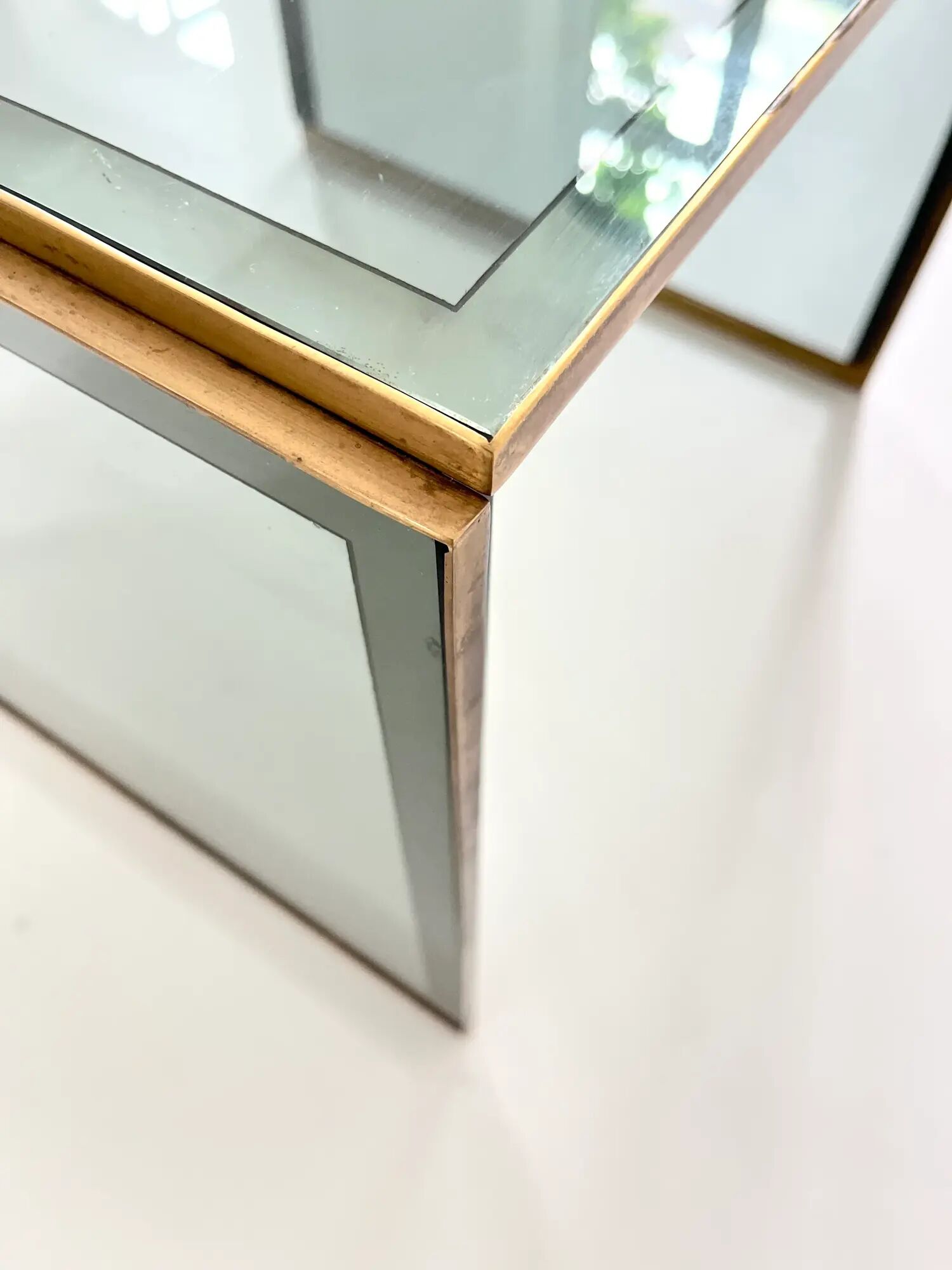 Vintage smoked glass and brass side table, Italy, 1970s