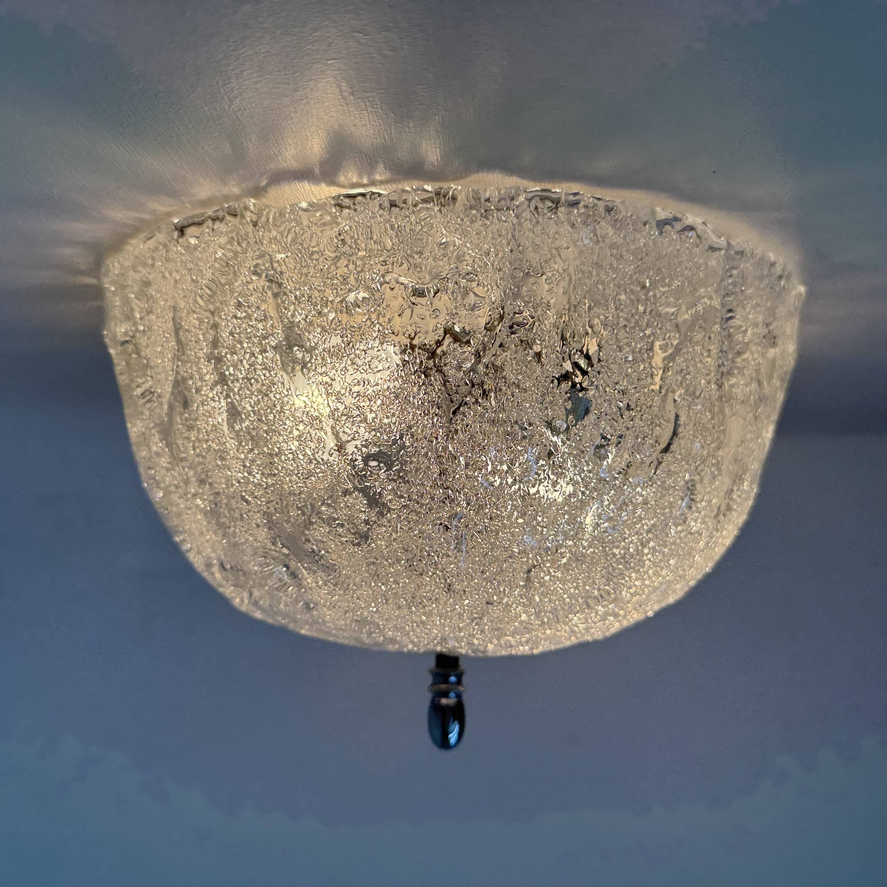 Vintage frosted ice glass ceiling lamp , 1970s