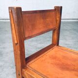 Elm and Cognac Leather Dining Room Chairs Set in the style of Pierre Chapo, Italy, 1960s, Set of 4