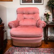 Pair of pink tufted velvet frog chairs 1970