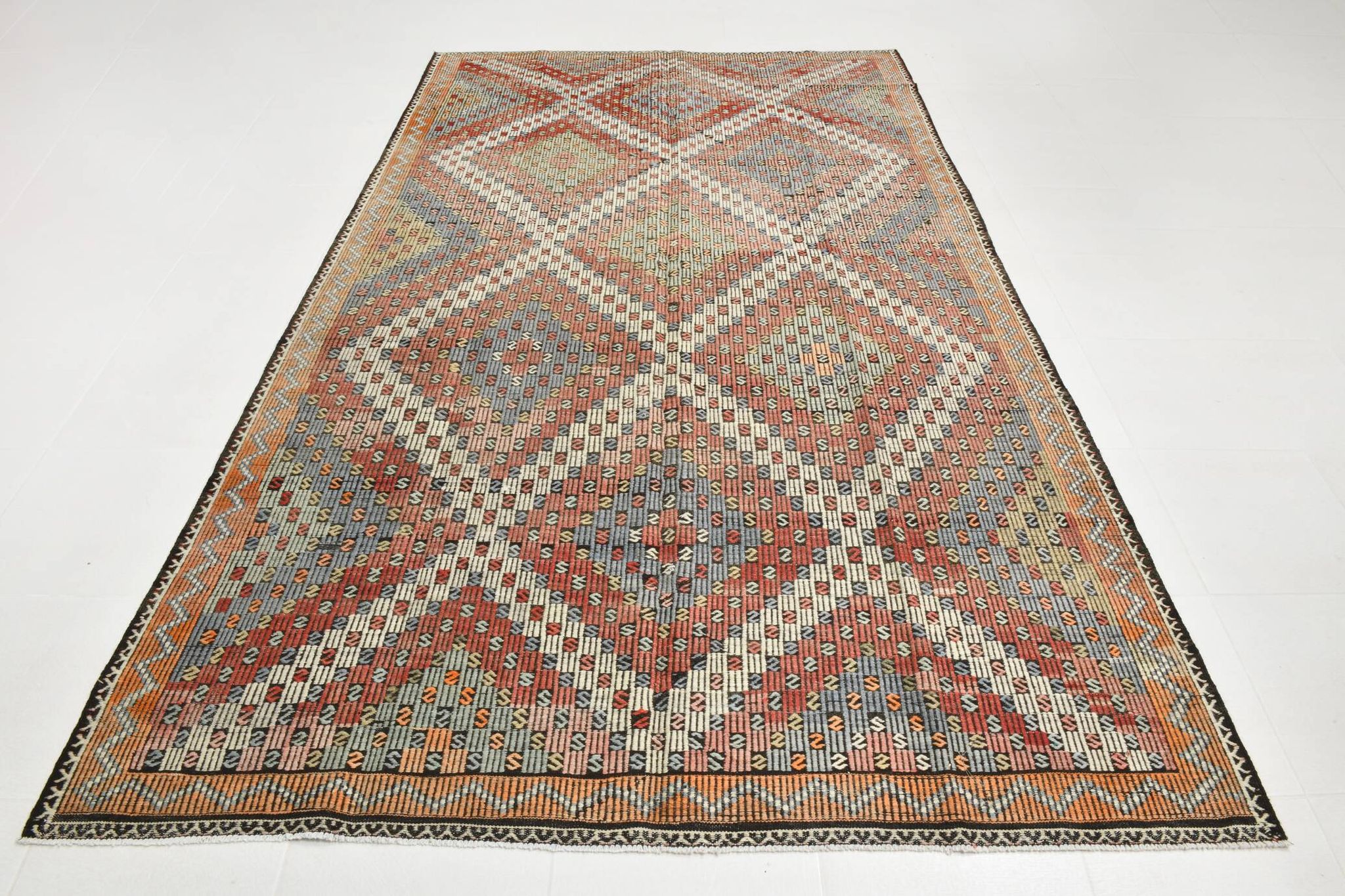 Burgundy & Green Turkish Vintage Kilim Rug