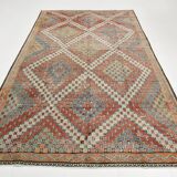 Burgundy & Green Turkish Vintage Kilim Rug