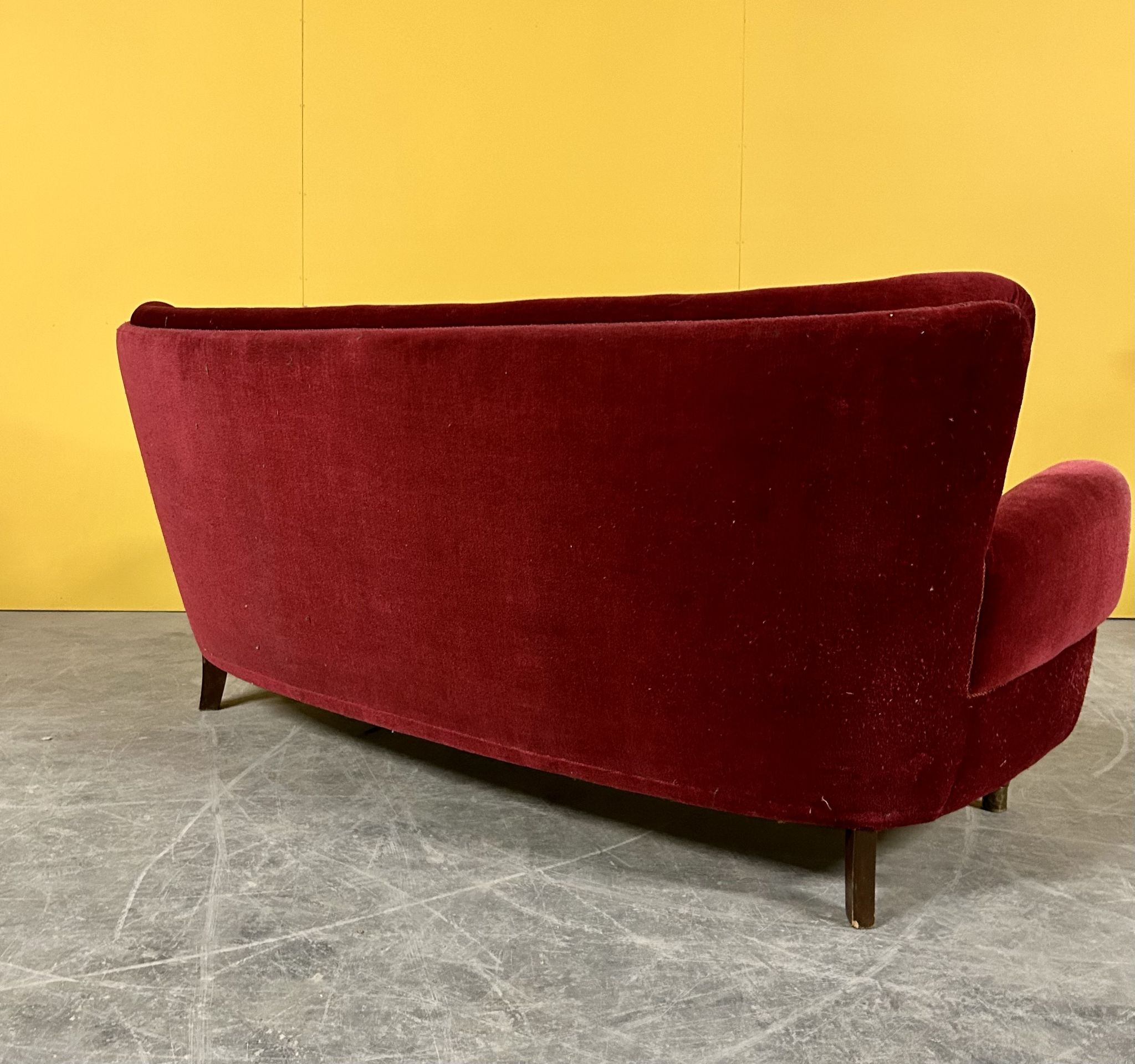 Danish 3 seater velvet curved sofa 1940s