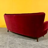 Danish 3 seater velvet curved sofa 1940s