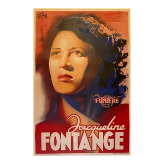 Affiche ancienne vintage chanteuse Jacqueline Fontange78 X  118  cm entoilée