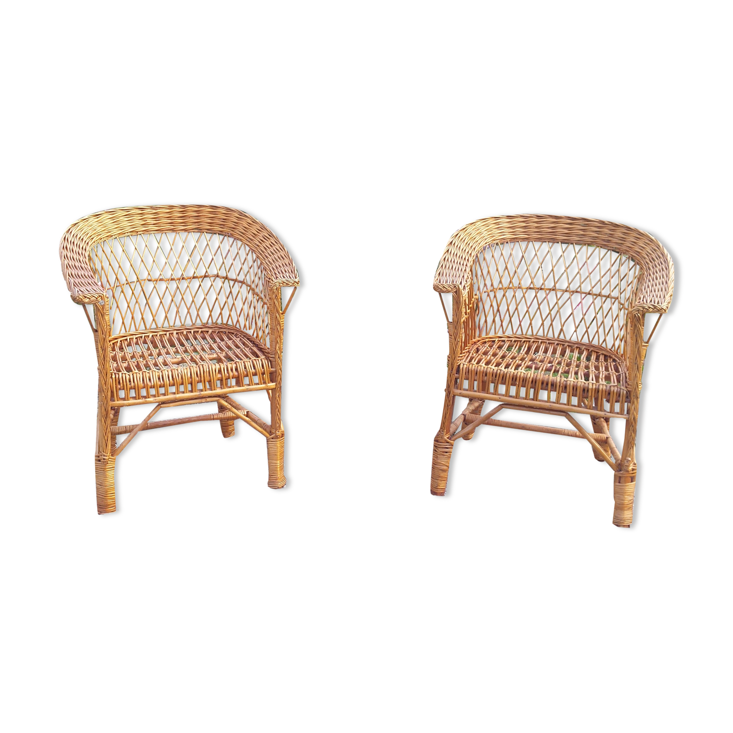 Wicker or rattan armchairs