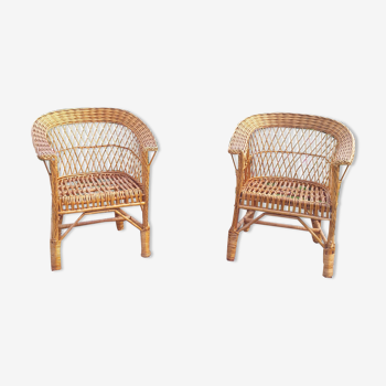 Wicker or rattan armchairs