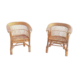 Wicker or rattan armchairs