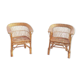 Wicker or rattan armchairs