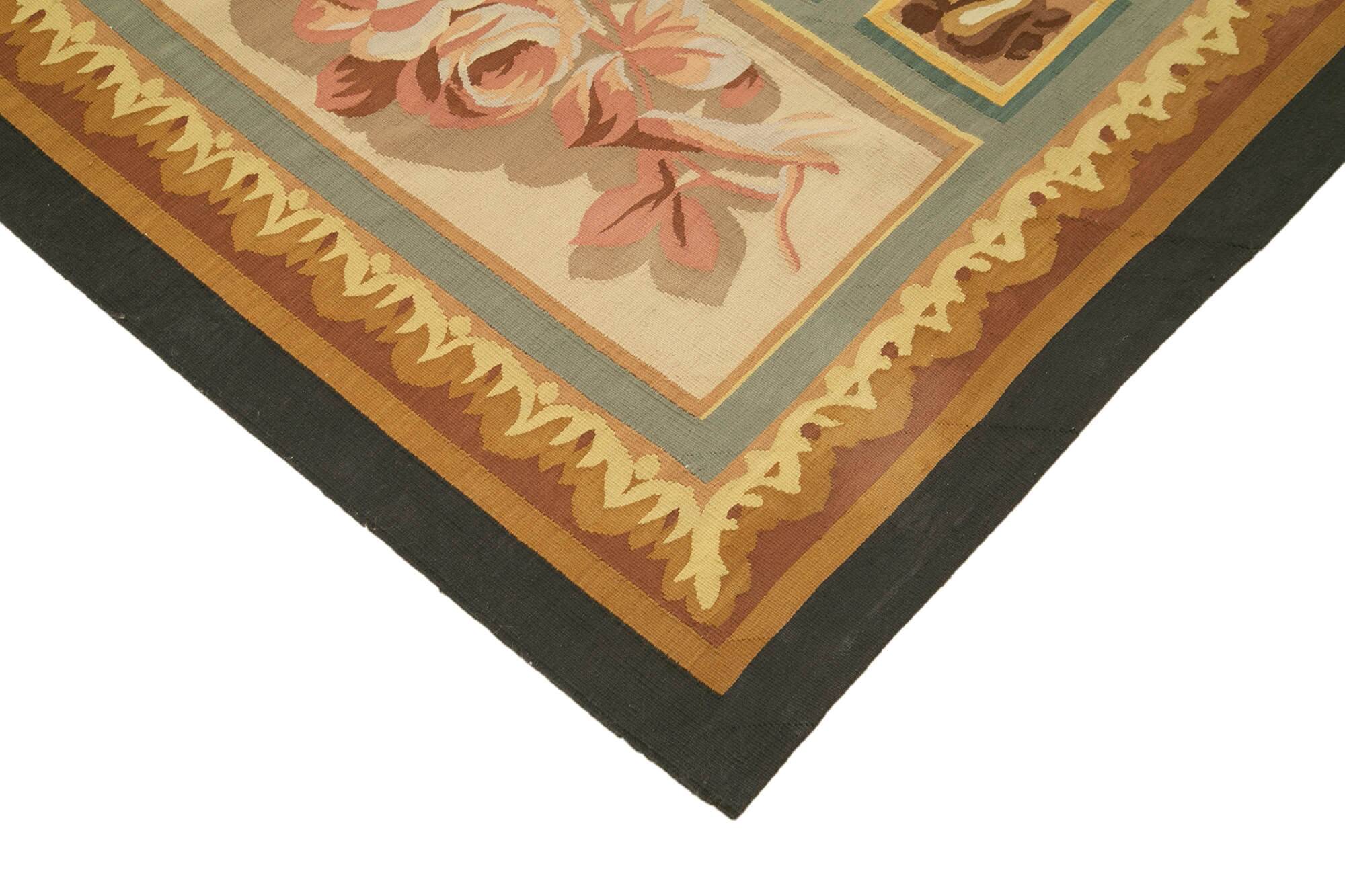 Handmade European Vintage Aubusson Kilim 275 cm x 364 cm