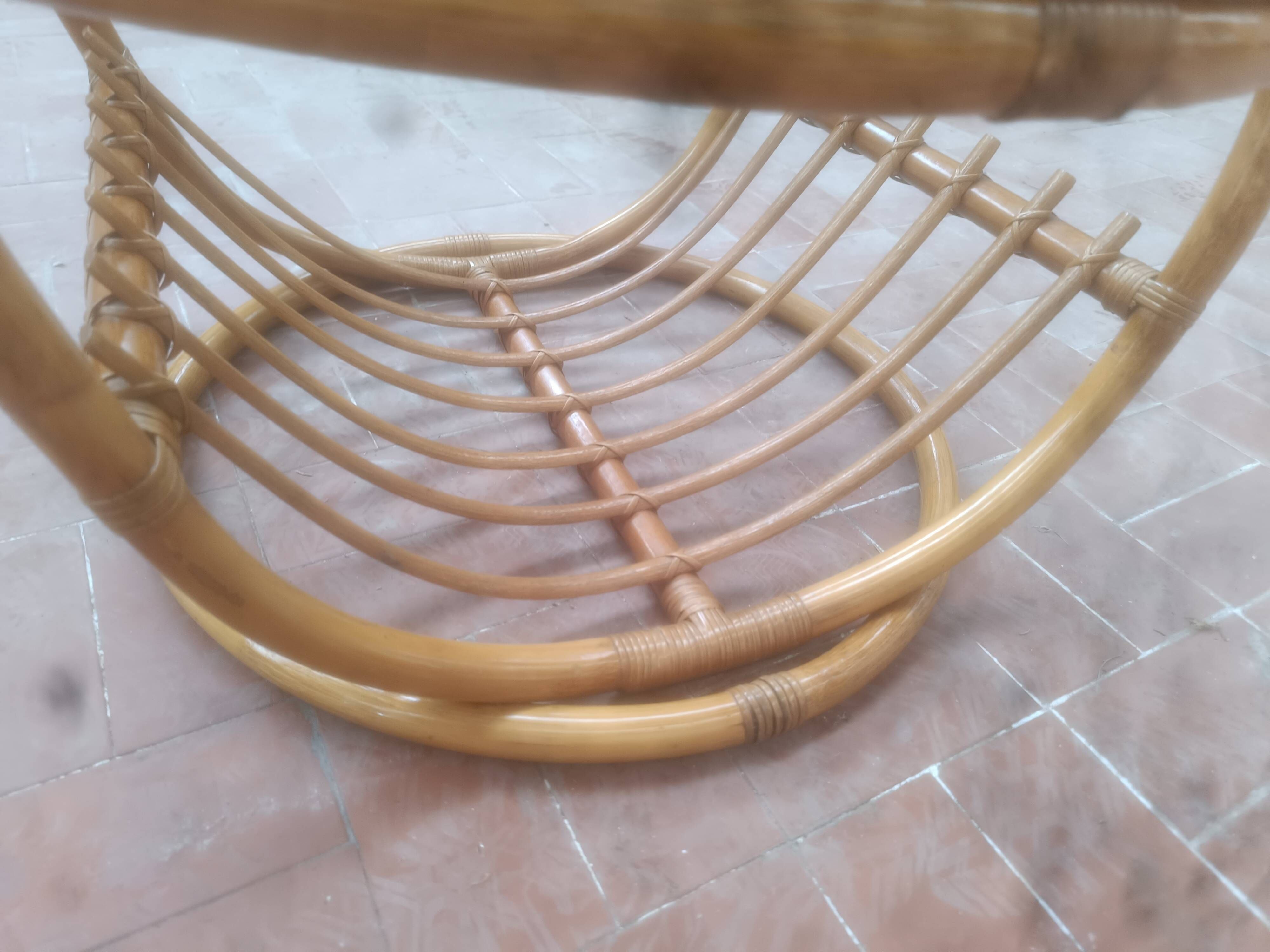 Round bamboo and glass table
