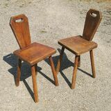 Pair of brutalist vintage chairs wood varnish countryside