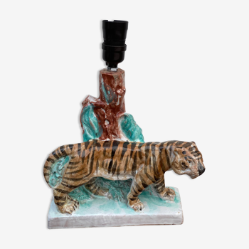 Pied de lampe tigre en céramique vintage