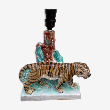 Vintage ceramic tiger lamp