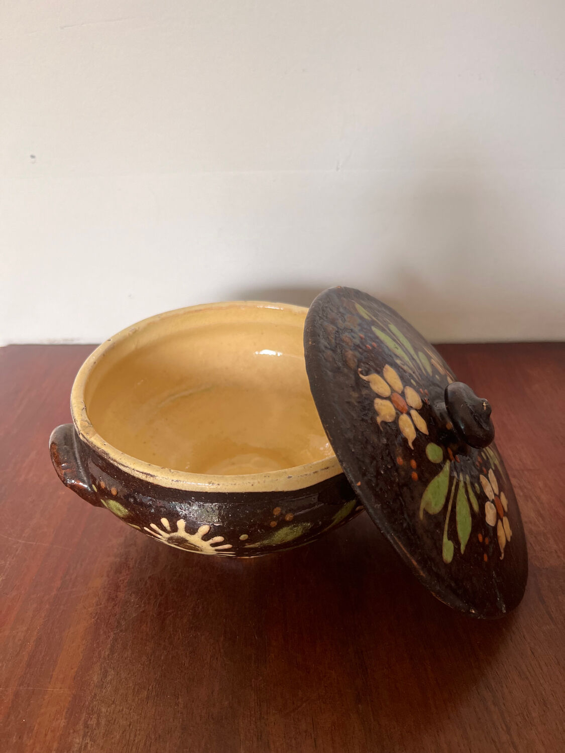 Terracotta pottery tureen Alsace folk art