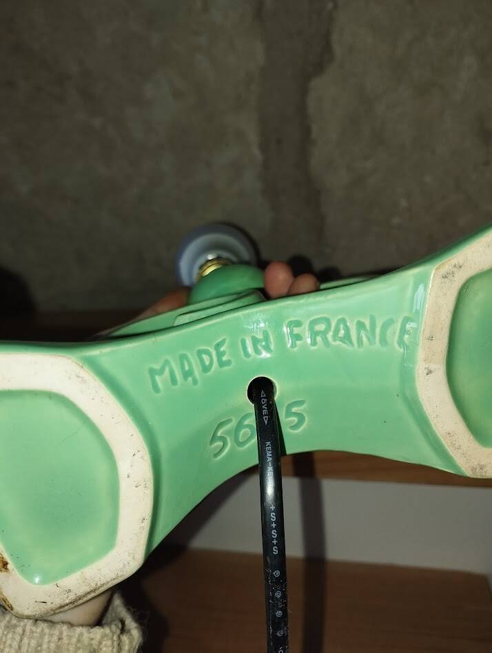 Green water slipware lamp base numbered – 1950s