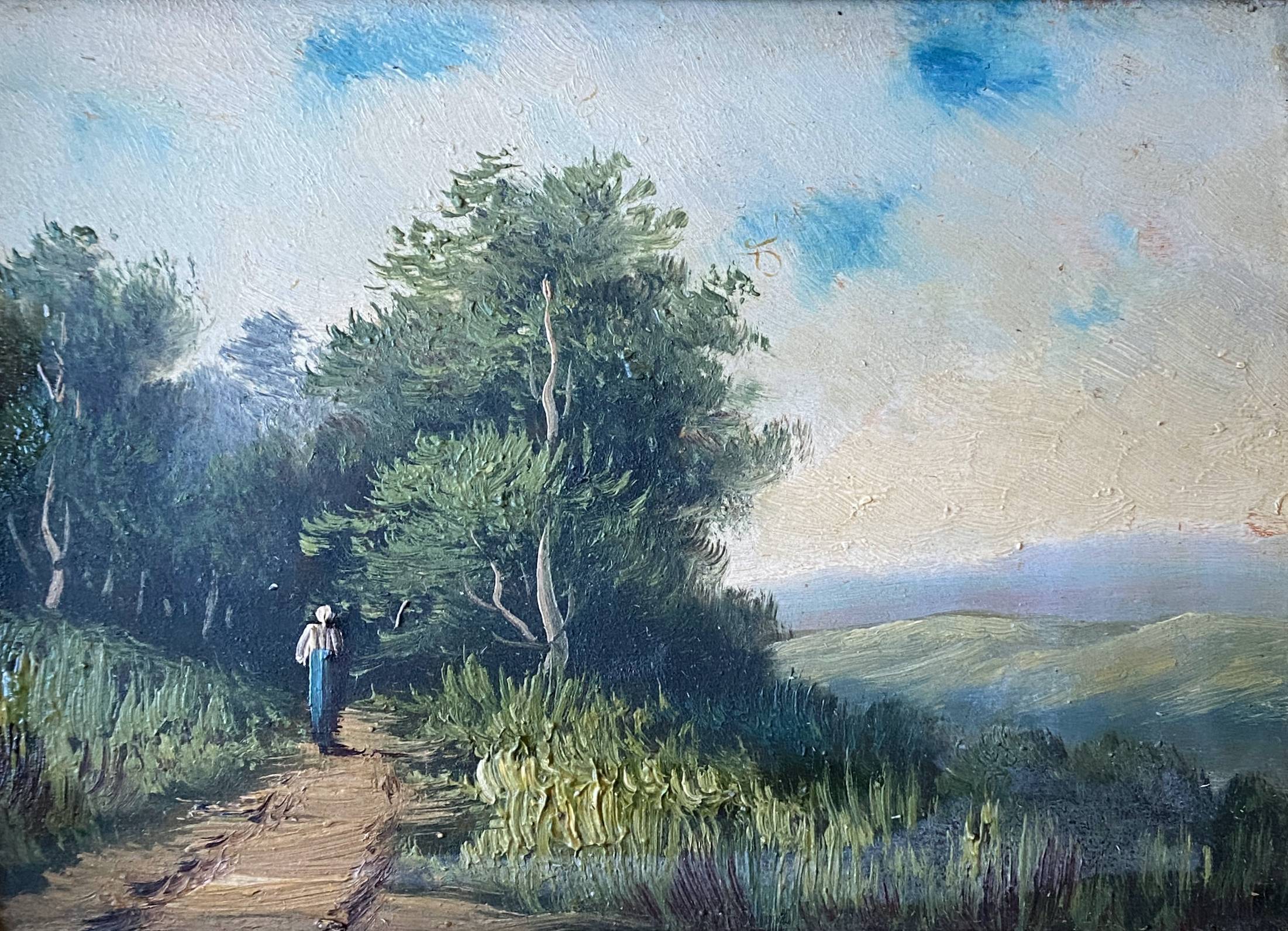 Hsp 19th century barbizon paintings "animated landscape" + frame