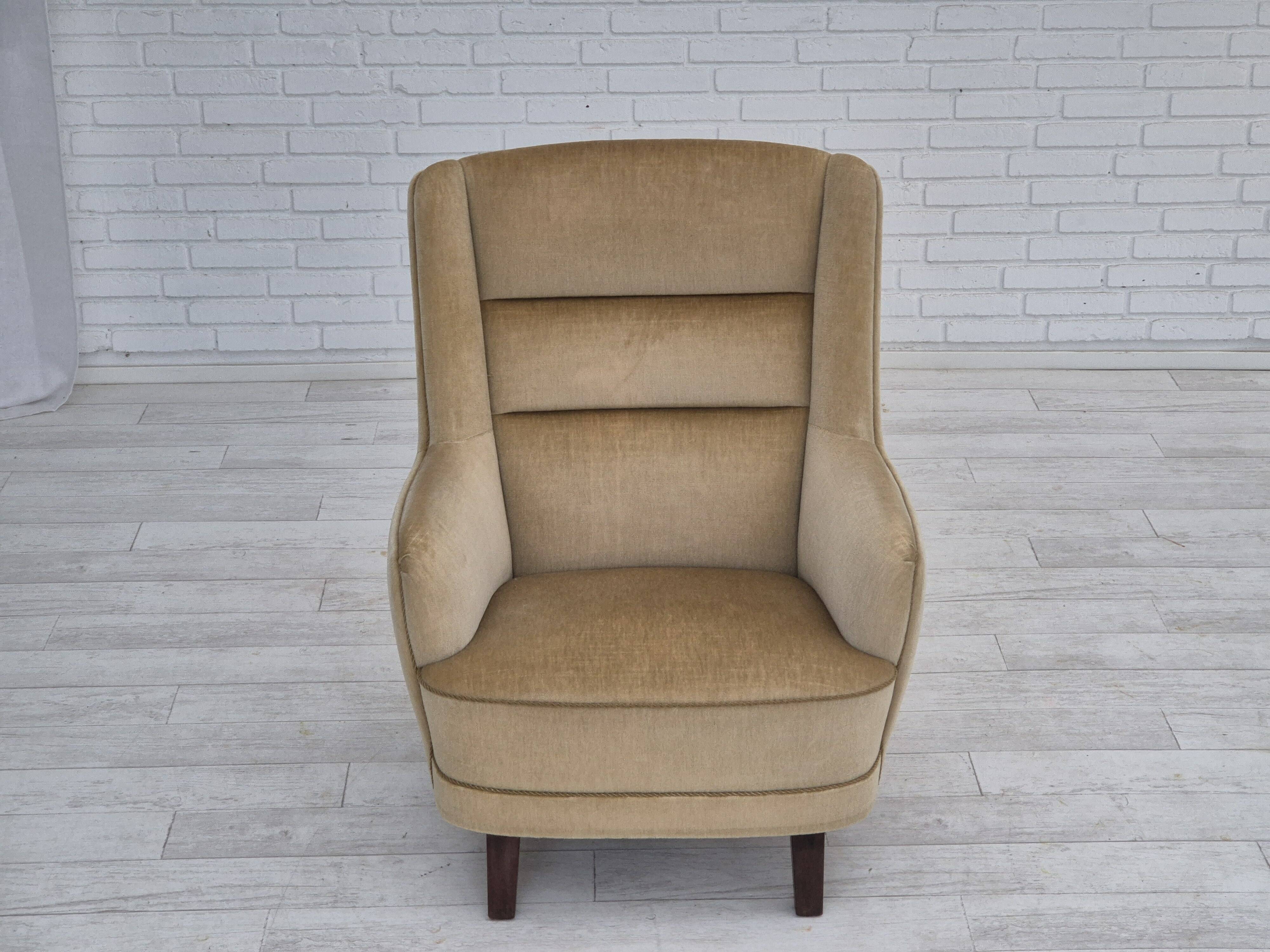 1970s, Danish highback armchair, original condition, furniture velour.
