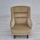 Fauteuil à dossier haut danois des années 1970, état d'origine, mobilier en velours.