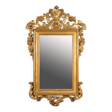 Miroir ancien éclectique en bois sculpté et doré, Italie, XIXe siècle