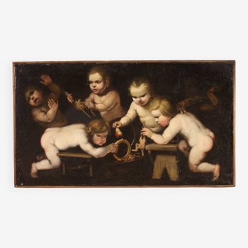 Antique 17th century painting, cherub games