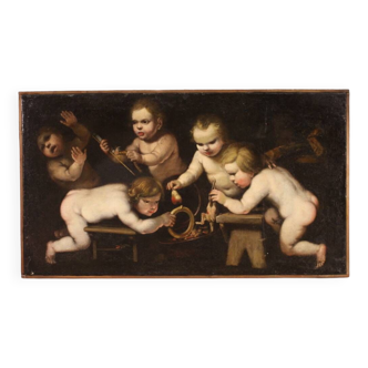 Antique 17th century painting, cherub games