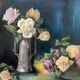 Old pastel painting, bouquets of roses, still life signed M. Legendre
