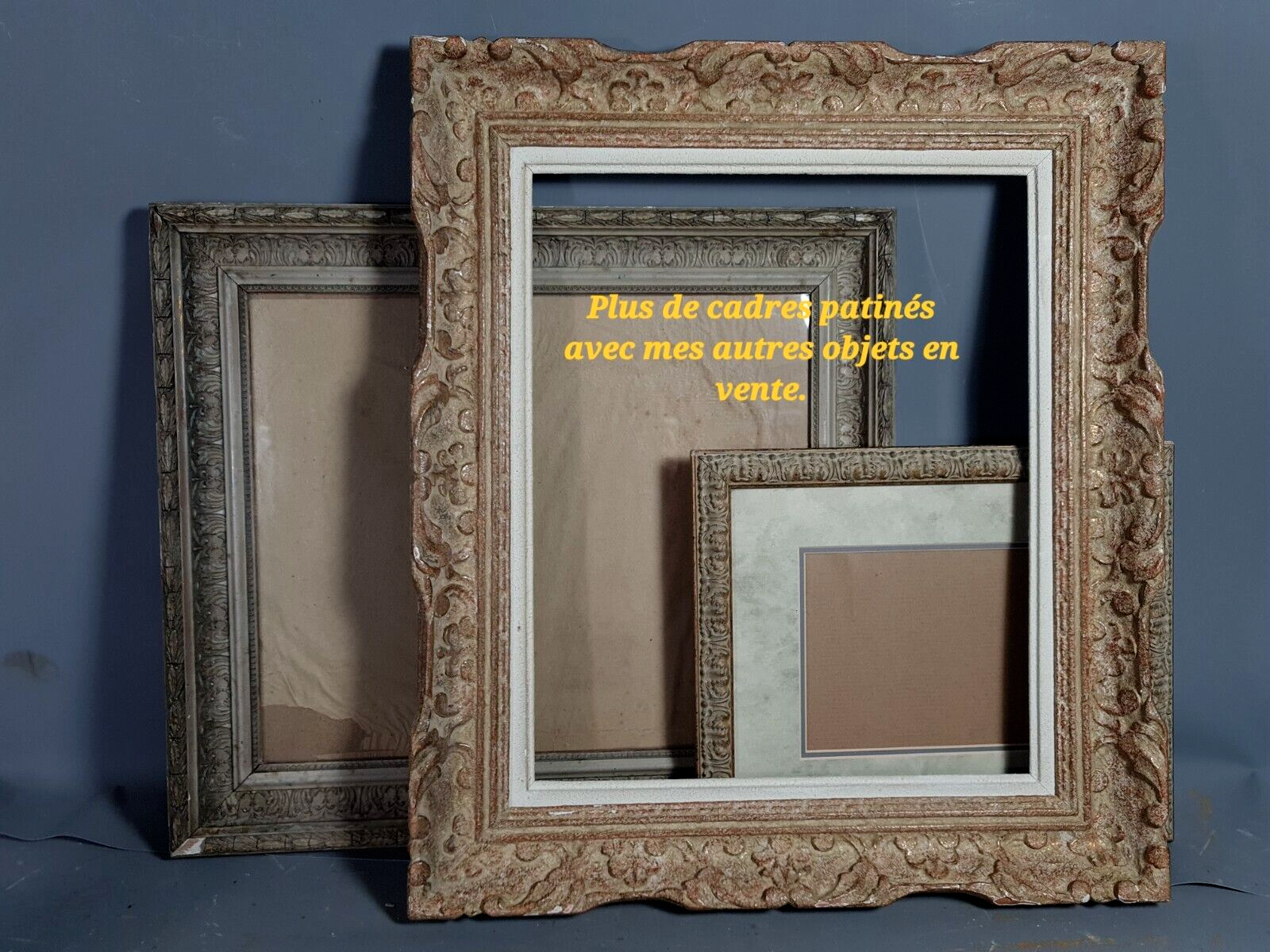 Old frame Art Nouveau décor wood stucco 51x41 foliage 40x30 cm