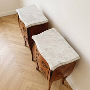 Pair of antique Louis XV bedside tables in marquetry and marble.