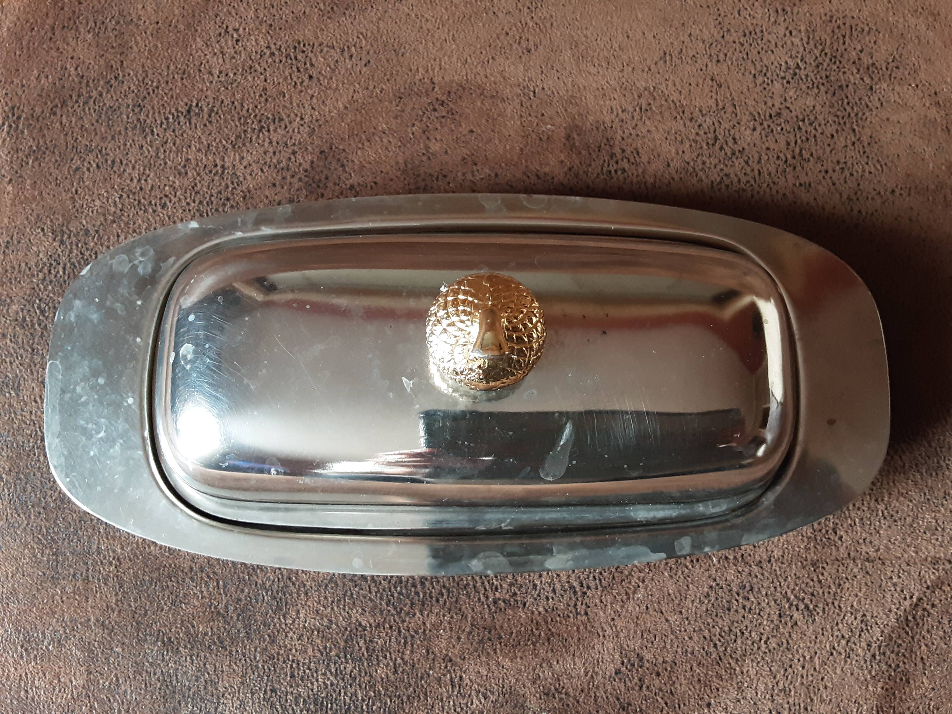 Original vintage metal butter dish